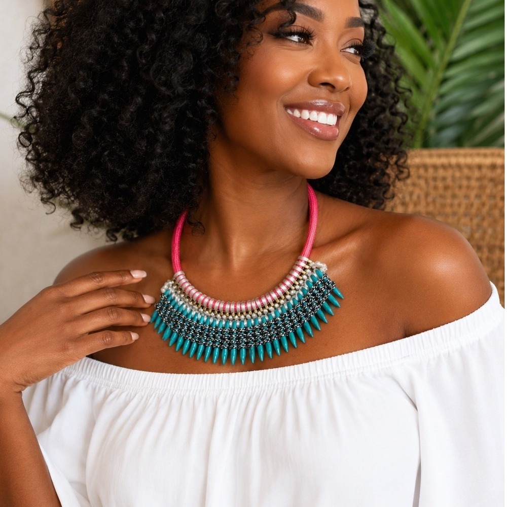 Ashley Stewart Turquoise Spike Statement Bib Necklace Boho Southwestern NWT